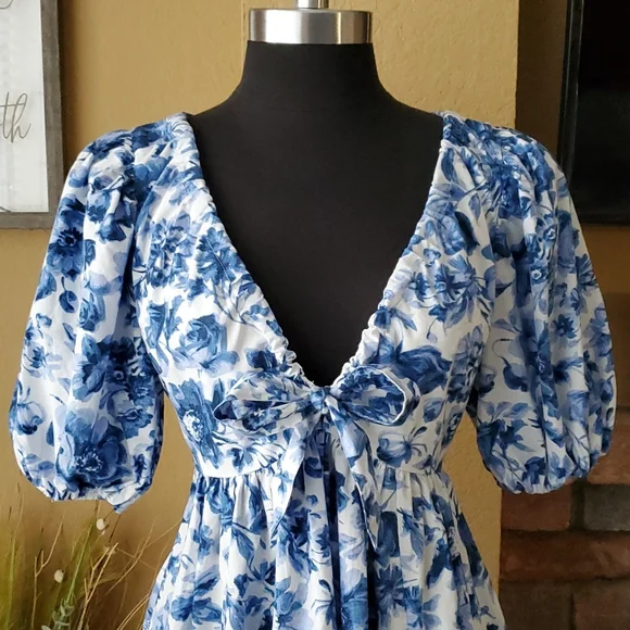 Abercrombie & Fitch Blue Floral Dress - Picture 4 of 16